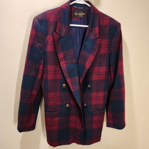 Giorgio Sant' Angelo Women's Red Plaid Pure Wool Double Breasted Blazer 8 - Picture 1 of 13